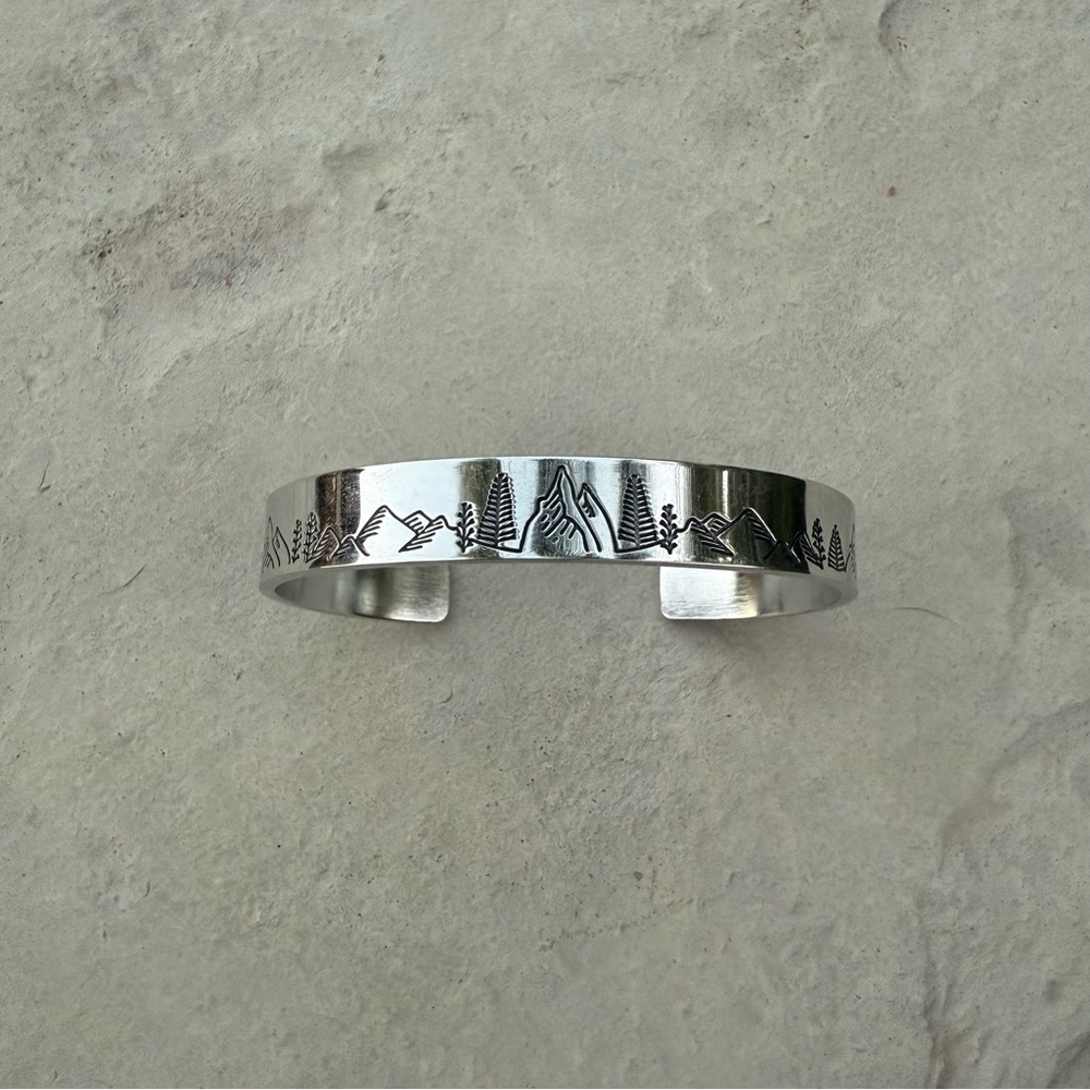 Silver Mountain Landscape Cuff Bracelet